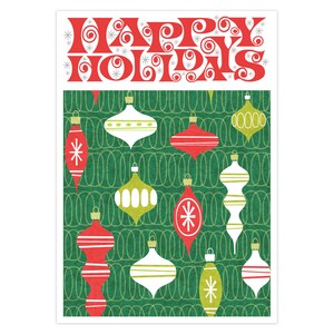 Paquete de 10 adornos retro de los años 50 con tarjetas navideñas Atomic Starbursts. Predoblado con sobres. Interior en blanco para su propio mensaje navideño.