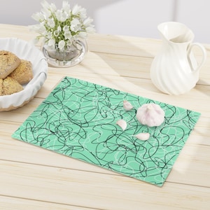 Black & White Mid Century Modern Abstract Countertop Pattern on Seafoam Green Cutting Board. 8.5x11 or 11.25x15 Size for Retro Kitchen