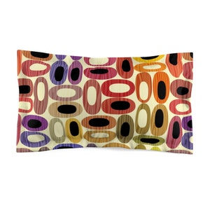 Retro Multicolor Abstract Ovals Microfiber Pillow Sham | Pillow Case for Retro 50s 60s Bedroom Décor and Mid Century Modern Bedding Designs