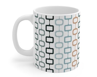 Eames Inspired Chain Design 11oz Coffee Mug | Mid Century Modern, MCM Cup, Retro Mug, Tea Cup, Ceramic Mug, Coffee Lover, Latte, Espresso