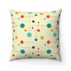 Atomic Balls and Dots Square Throw Pillow | Mid Century Modern, Modernist, Decorative Pillow, Vintage Home, Mid Century Décor, Hipster