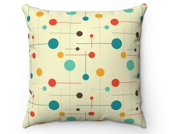 Atomic Balls and Dots Square Throw Pillow | Mid Century Modern, Modernist, Decorative Pillow, Vintage Home, Mid Century Décor, Hipster