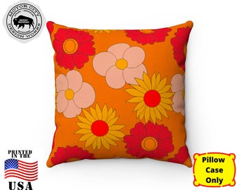 Pillow Cover - 70s Funky Retro Orange Abstract | Modern, 70s Décor, Decorative Pillow, Vintage Home, Boho Décor, Mod, 1970s, 60s