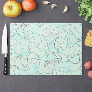 Blue and Black Mid Century Modern Amoeba Abstract Countertop Pattern Cutting Board. 8.5&quot;x11&quot; or 11.25&quot;x15&quot; Size for 50s 60s Retro Kitchen