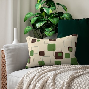 Green Brown Abstract Blocks Lumbar Throw Pillow | Mid Century Modern, Modernist, Decorative Pillow, Mid Century Décor, 1950s, 1960s