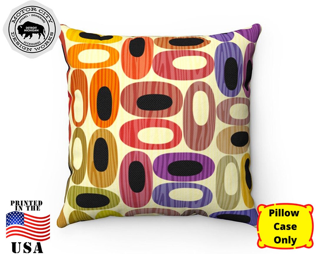 Retro Pillow Cover Multicolor Abstract Ovals Square Couch Cushion, Mid