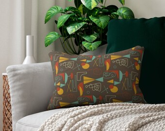 Eames Inspired Abstract Brown Lumbar Throw Pillow | Mid Century Modern, Modernist, Decorative Pillow, Vintage Home, Mid Century Décor