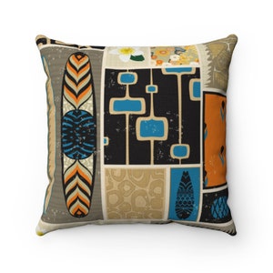 1950s Mid Century Modern Tiki Throw Pillow | Square, 2-Sided, Decorative Pillow, Tiki Bar, Tropical Decor, Beach Decor, Hawaiian Decor