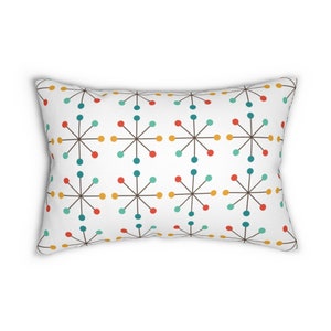 ATOMIC STARBURST Mid Century Modern Lumbar Pillow | MCM, Modernist, Decorative Pillow, Vintage Home, Mid Century Modern Décor, White, Mod