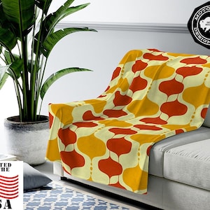 Mustard Cream EAMES GEOMETRIC MCM Lightweight Velveteen Throw Blanket, Mid Century Modern, Modernist, Mid Century Modern Décor, Danish