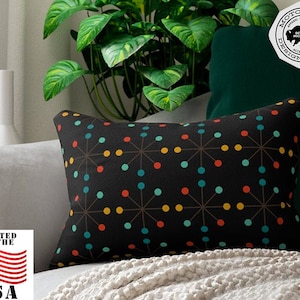 Black Atomic Clock Mid Century Modern 14x20 Lumbar Pillow | MCM, 1950s, Decorative Pillow, Vintage Home, Mid Century Modern Décor, Mod