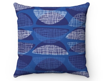 Retro Pillow Cover - Blue Abstract | Square, Couch Cushion, Atomic Age, Mid Century Modern, Housewarming Gift, Apartment Décor, 1950s, 1960s