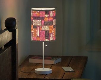 Retro 1950s Tiki Bar Mid Century Modern Table Stand Lamp with Wrap-Around Shade & Switch. For Living Room, Bar, Home Office, or Man Cave