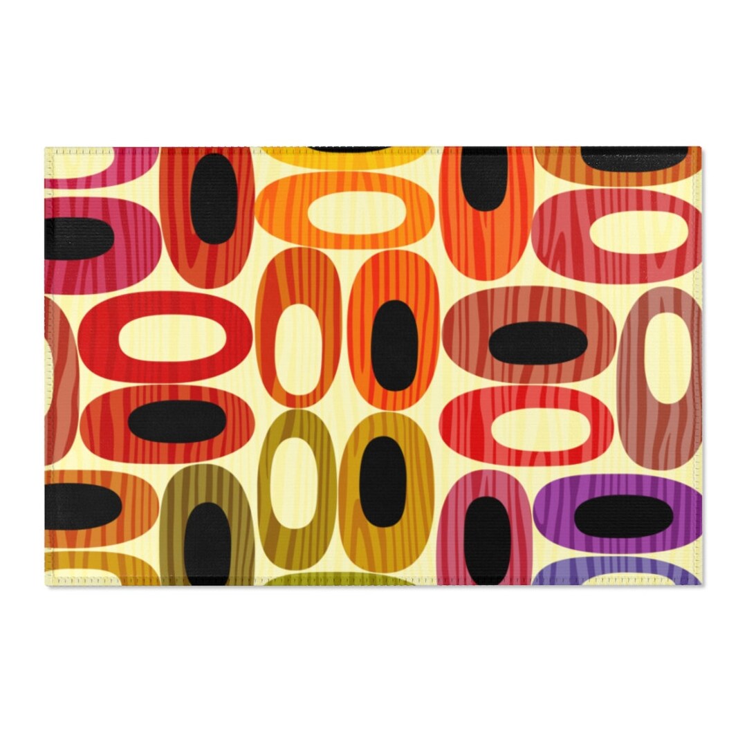 Multicolour Retro Rug Multicolor Abstract Ovals Retro Area Rug for Living Room Bedroom ...
