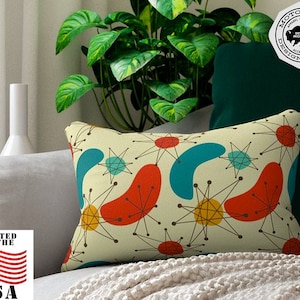 ATOMIC STARBURST BOOMERANG Mid Century Modern Lumbar Throw Pillow | Modernist, Decorative Pillow, Vintage Home, Mid Century Décor, Retro