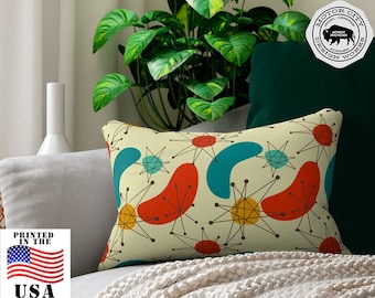 ATOMIC STARBURST BOOMERANG Mid Century Modern Lumbar Throw Pillow | Modernist, Decorative Pillow, Vintage Home, Mid Century Décor, Retro