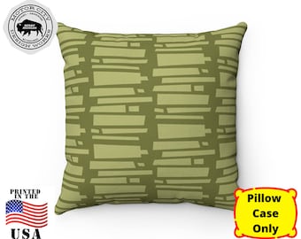 Square Pillow Cover - Green Bamboo Tiki | Geometric, Mid Century Modern, Modernist, Decorative Pillow, Vintage Home, Mid Century Décor, MCM