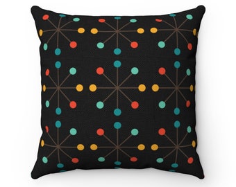 ATOMIC STARBURST Mid Century Modern Square Throw Pillow | MCM, Modernist, Decorative Pillow, Mid Century Modern Décor, Eames, Black, Mod