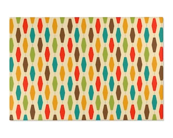 Geometric Abstract Lamps Mid Century Modern Retro Area Rug for Living Room Bedroom Kitchen, Brown, Teal, Orange, Eames Inspired 60s Décor