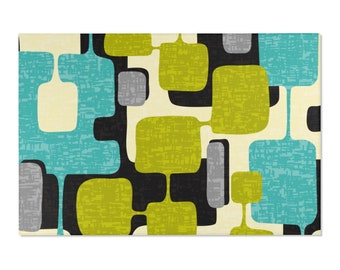 Lime & Teal Abstract Atomic Age Retro Area Rug for Living Room, Bedroom, Kitchen Decor | Aqua Blue, Green, Black Mid Century Modern