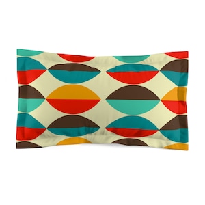 Geometric Abstract Microfiber Pillow Sham Orange Mustard Teal | Pillow Case for Retro 50s 60s Bedroom Décor and Mid Century Modern Bedding