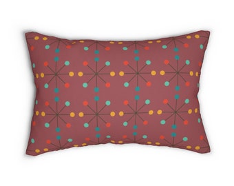 ATOMIC STARBURST Mid Century Modern Lumbar Pillow, MCM, Modernist, Decorative Pillow, Vintage Home, Mid Century Modern Décor, Copper Rust