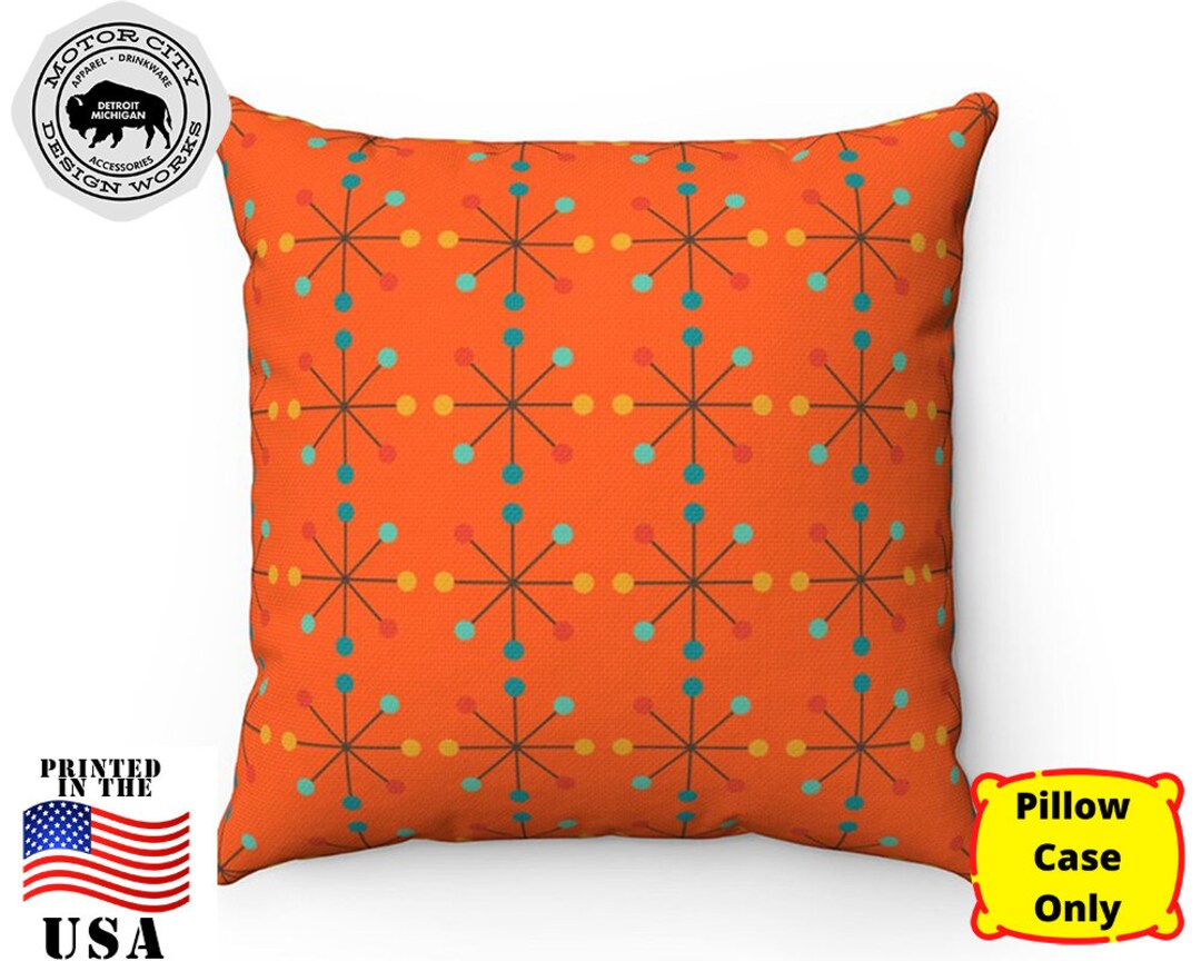 Retro Pillow Cover Orange Atomic Starburst Mid Century Etsy