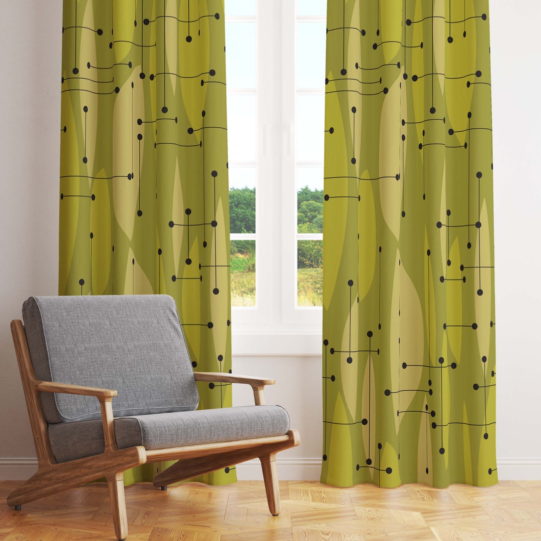 Mid Century Modern Window Curtains in Lime and Avocado Green With Black  Lines \u0026 Balls. Blackout or Sheer for Atomic Age Living Room Bedroom - Etsy, image size:1080x1080