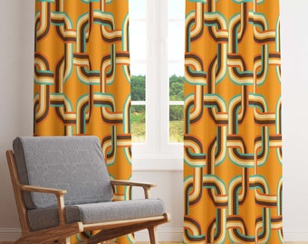 ◉希少60s・mods【SHOTGUN EXPRESS・CURTAINS】 Mid Century Modern Geometric Sheer Window Curtains, 60s
