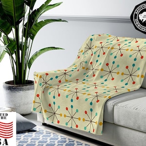 Cream ATOMIC STARBURST Velveteen Lightweight Throw Blanket | Mid Century Modern, MCM Blanket, Modernist, Mid Century Modern Décor, Eames