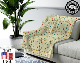 Cream ATOMIC STARBURST Velveteen Lightweight Throw Blanket | Mid Century Modern, MCM Blanket, Modernist, Mid Century Modern Décor, Eames