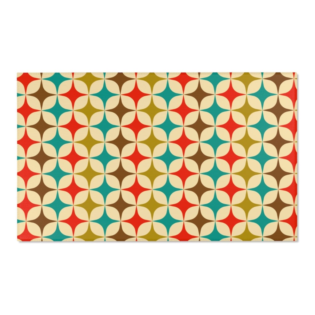 Atomic Retro Area Rug for Living Room, Bedroom, Kitchen. Teal, Brown ...