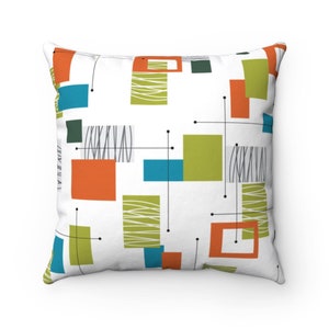Eames Inspired Sage Green, Burnt Orange Geometric Square Throw Pillow | Mid Century Modern, Modernist, Decorative Pillow, Mid Century