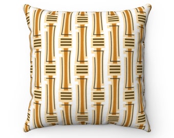 50s Tiki Bamboo Tropical Pattern Square Retro Throw Pillow | Zipper, Insert, Mid Century Modern, Decorative Pillow, Mid Century Décor