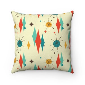 ATOMIC STARBURST Diamond Mid Century Modern Square Throw Pillow | MCM, Modernist, Decorative Pillow, Mid Century Décor, Franciscan, Eames