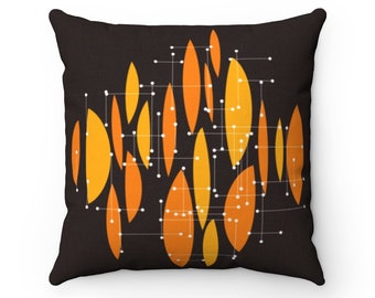 Eames-Inspired Dark Brown Orange Abstract Retro Throw Pillow, Square, Couch Cushion, Atomic Age, Mid Century Modern, Apartment Décor, 1950s