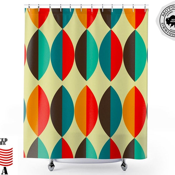 GEOMETRIC Mid Century Modern Shower Curtain | MCM Bathroom, Modernist, Retro Bathroom, Bathroom Décor, Century Modern, Mod Vintage