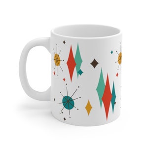 Atomic Diamonds & Stars 11oz Coffee Mug | Mid Century Modern, MCM Cup, Retro Mug, Tea Cup, Ceramic Mug, Coffee Lover, Latte, Espresso