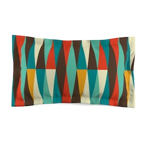 Retro Geometric Stripes Microfiber Pillow Sham  | Pillow Case for Retro 50s 60s Bedroom Décor and Mid Century Modern Bedding Designs