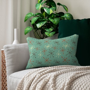 Teal Atomic Starburst Lumbar Throw Pillow | Mid Century Modern, Modernist, Decorative Pillow, Vintage Home, Mid Century Décor, Retro