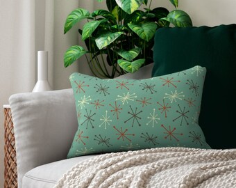 Teal Atomic Starburst Lumbar Throw Pillow | Mid Century Modern, Modernist, Decorative Pillow, Vintage Home, Mid Century Décor, Retro
