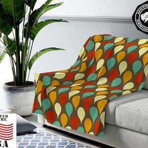 Eames Inspired Geometric Gumdrop Pattern Mid Century Modern Lightweight Velveteen Throw Blanket.  50s 60s Retro Living Room or Bedroom Decor