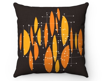 Retro Pillow Cover Eames-Inspired Dark Brown Orange Abstract | Square, Couch Cushion, Atomic Age, Mid Century Modern, Apartment Décor, 1950s