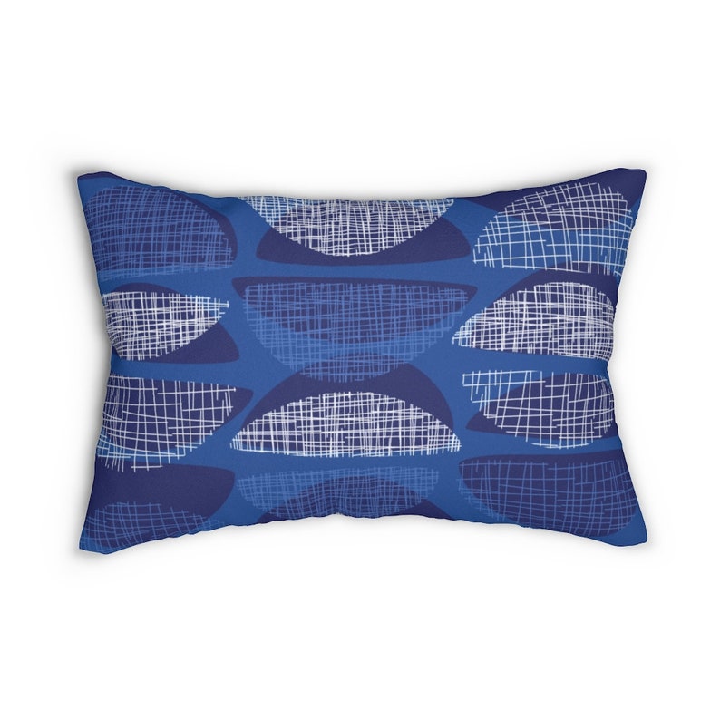 Blue Abstract Wedges Mid Century Modern 14x20 Lumbar Retro Throw Pillow or Couch Cushion. 1950s / 1960s Atomic Age MCM Living Room Decor. image 3