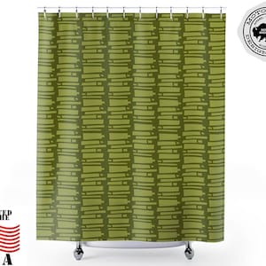 Rideau de douche géométrique Tiki en bambou | Mid Century Modern, MCM Salle de bain, Moderniste, Salle de bain rétro, Décor de salle de bain, Century Modern