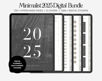 2025 Minimalist Digital Bundle With Digital Planner & Digital Stickers | Aesthetic Planner | Minimalist Stickers, Planner Stickers