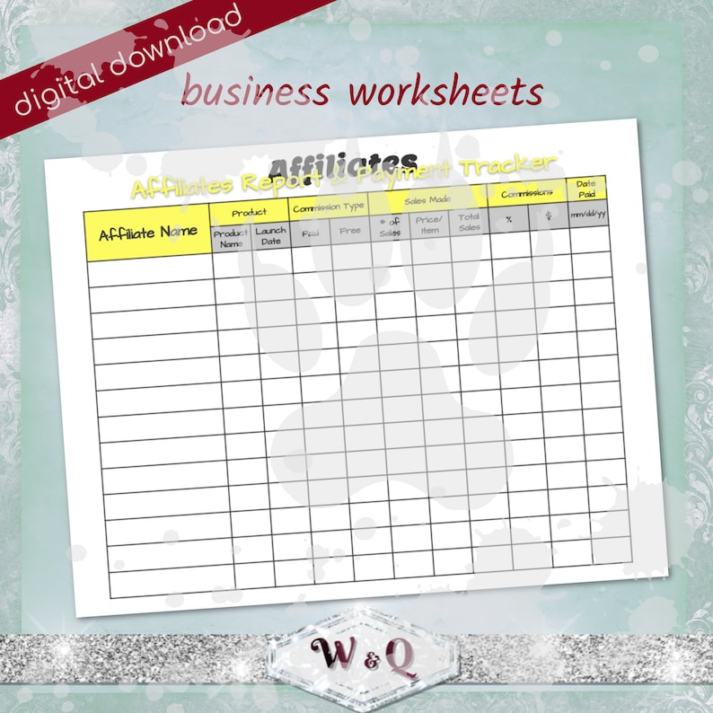 Affiliate Tracker Worksheet - Etsy