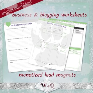Puede incluir: Un conjunto de hojas de trabajo imprimibles para empresas y blogs. Las hojas de trabajo incluyen una secci&oacute;n de lluvia de ideas para crear una oferta de im&aacute;n de clientes potenciales, un ejercicio de construcci&oacute;n de un embudo simple y un rastreador de ventas y conversiones.