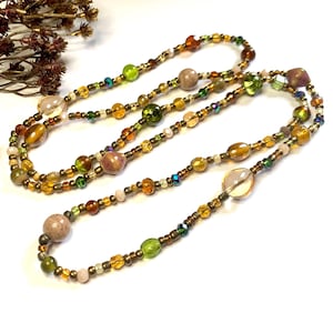 Long Beaded Necklace: Earthy Brown and green necklace