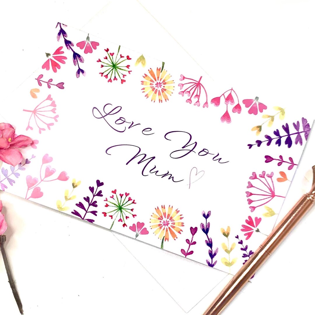 Love You Mum Card. Mothers Day Card, Card for Mum, Watercolour Card ...